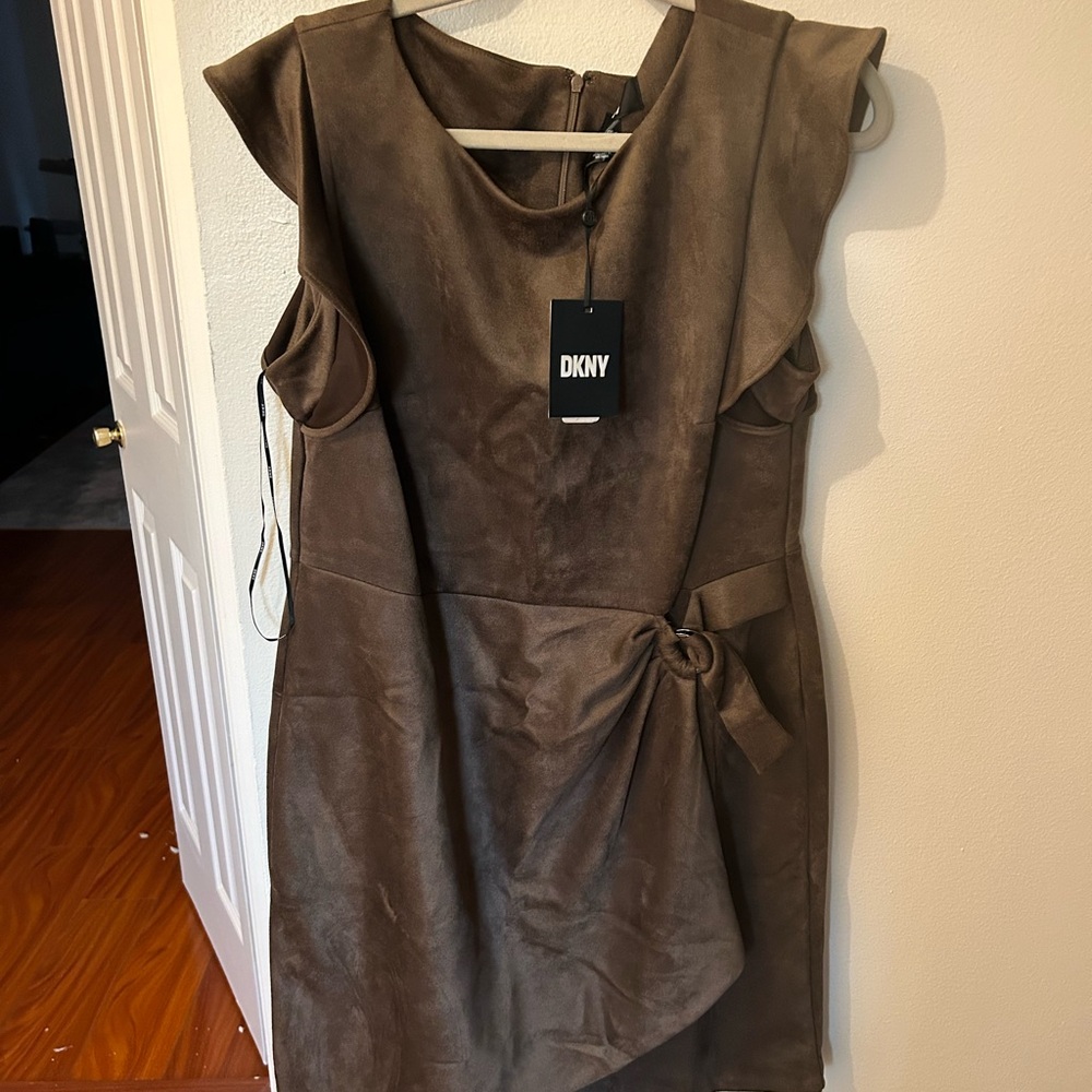 DKNY Taupe Mini Dress with Bow Detail size 14
